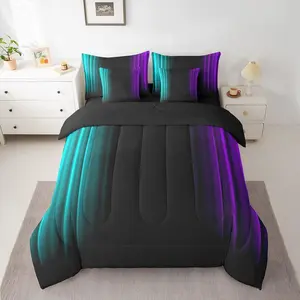 Teens Abstract Ombre Decorations Bed in a Bag for Kids Women Teal Purple and Black Comforter Set with Sheets Geometric Modern Bed Set Room