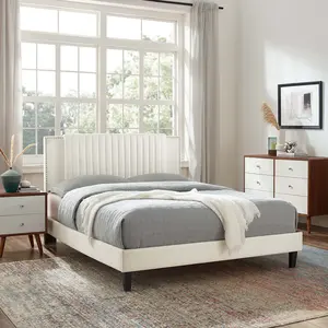 Modway Zahra Channel Tufted Performance Velvet Queen Platform Bed in White