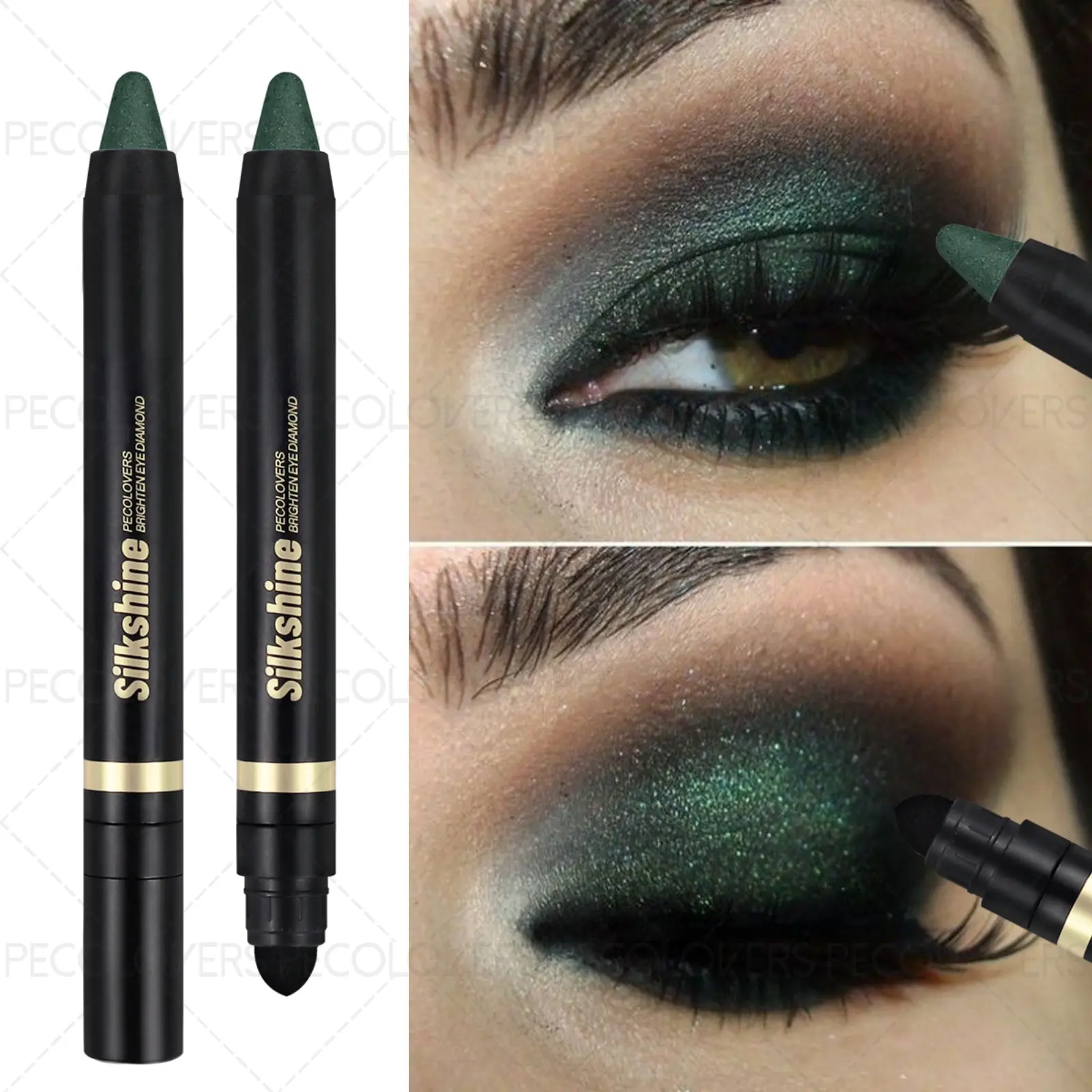 1PC Metallic Pearlescent Double-ended Premium Shimmer Eyeshadow Stick, Green/blue/brown, Sparkling, Easy To Apply, Silky Smooth, Creating Charming Halloween and Christmas Eye Makeup