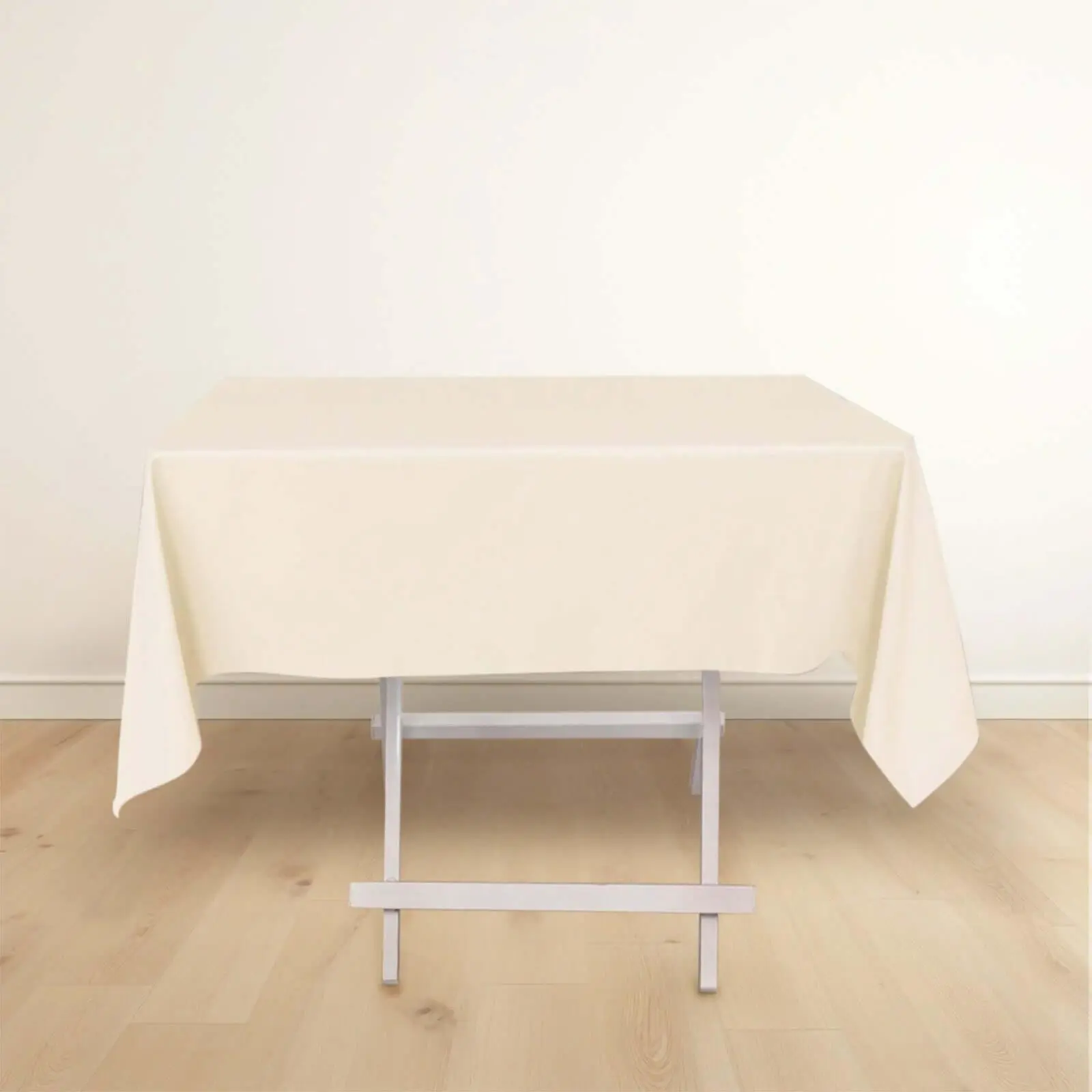 Scuba Fabric Square Tablecloth, 54"x54" Beige Indoor Table Cover - Wrinkle Free, Machine Washable for Event, Banquet Hall Use