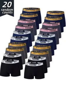 20 pcs random men's solid color flat cornered underwear, Elastic waistband, quick drying, comfortable men's underwear, Suitable for casual wear at home, fashionable men's underwear, Soft and suitable for all seasons.