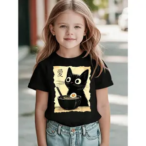 Black Cat Ramen Bowl Love Unisex T-shirt Kids Casual kids stuff for girls downtown girl outfit teen girl clothes youth clothing kids clothing outfit for school cute clothes for teens teen stuff for girls stocking stuffers teenage boys