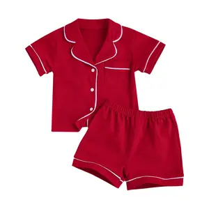 Kids Toddler Girl Boy Two Piece Pajamas Set Button Down Pajama Shirt Top Pants Shorts Bear Sleepwear Pjs Set