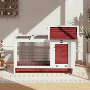Wooden Rabbit Hutch Indoor and Outdoor, Weatherproof 2-Story Bunny Cage with Removable Wire Netting, Wooden Indoor Outdoor Pet House, Waterproof Roof & Pull-Out
