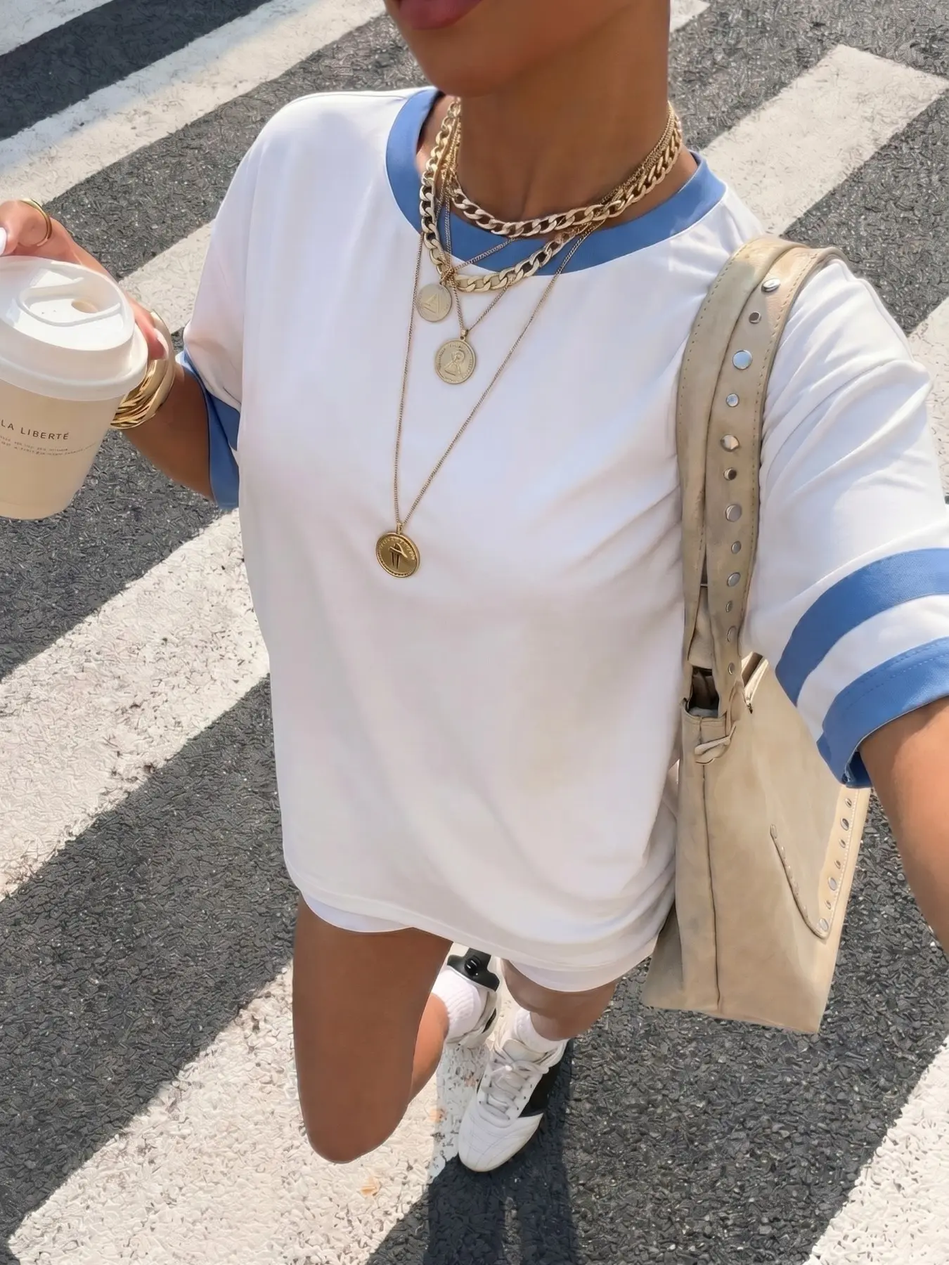 Women's Ringer T-Shirt, Breathable Casual Streetwear OOTD, Oversized Crew Neck Contrast Trim Tee, Soft Comfy Basic Top for Daily Preppy Summer Outfit, Retro, Vintage, Minimalist Style Top, Trendy Versatile Daily Wear for Ladies