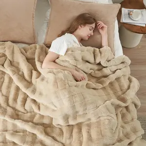 Faux Fur Throw Blanket for Couch,Warm Cozy Soft Beige Throw for Sofa Bed Living Room,60x80 Inches