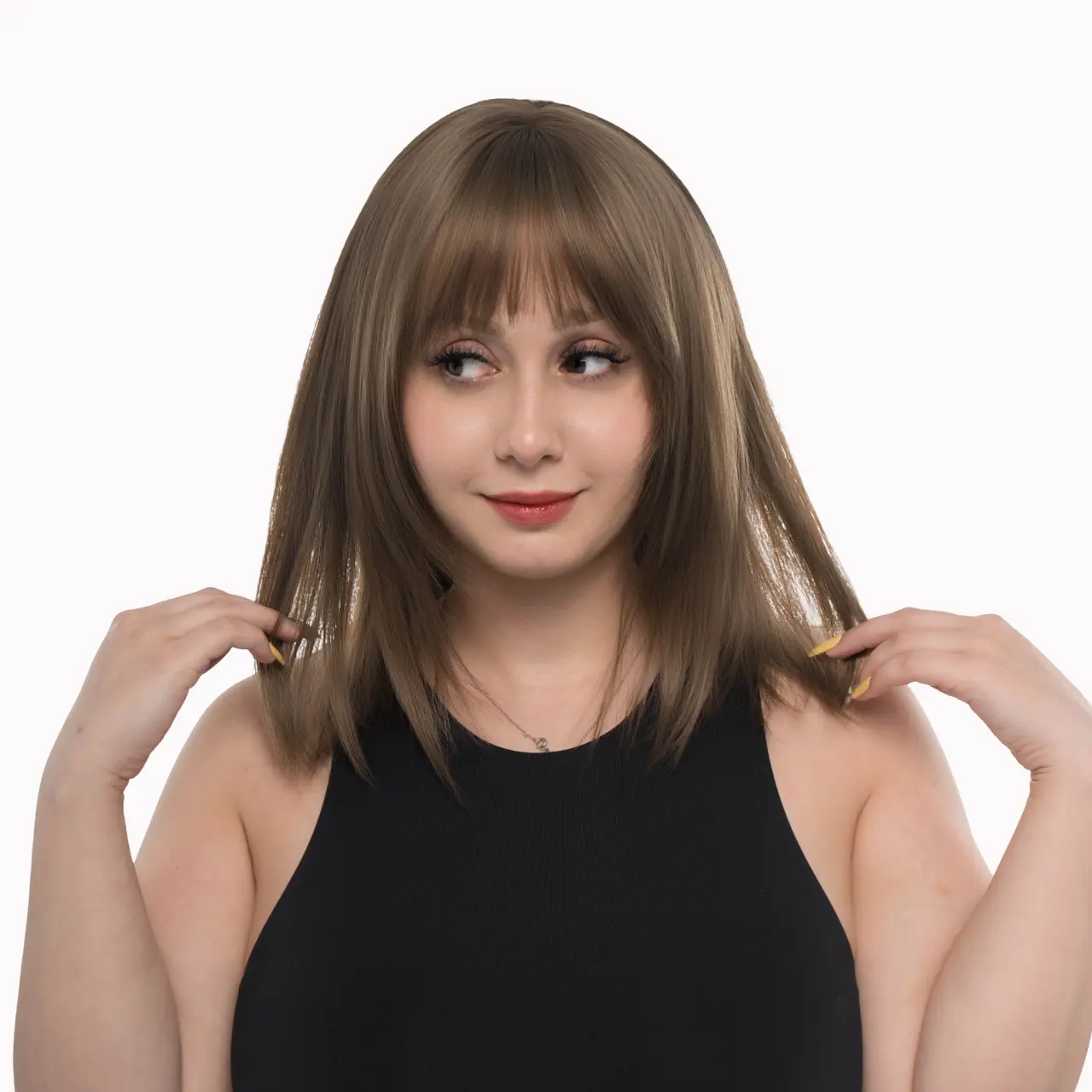 14-inch Light Ash Brown Straight Subtle Layer Cut w/ Flicked Ends Synthetic Wig | 【Heat Resistant】【Cap Included】 | 52FSGB