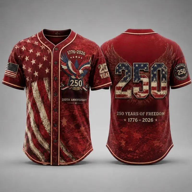 Men's Vintage Pearl-Weave Baseball Jersey - USA 250th Anniversary Print (1776-2026), Patriotic Throwback, 4th of July Gift, Breathable, Game Day Comfort, Wide Size Range, Avoid Bleach, Sohochic Fashion Jerseys, Sport Style
