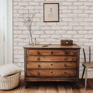 Premium 3D Textured Embossed White Brick Wallpaper for Home Decor, Elegant Wall Paper, Double Roll 33ft x 21in, Made in Ukraine, Loft Wallpapers for Living Room, Bedroom or Office (Not Peel and Stick)