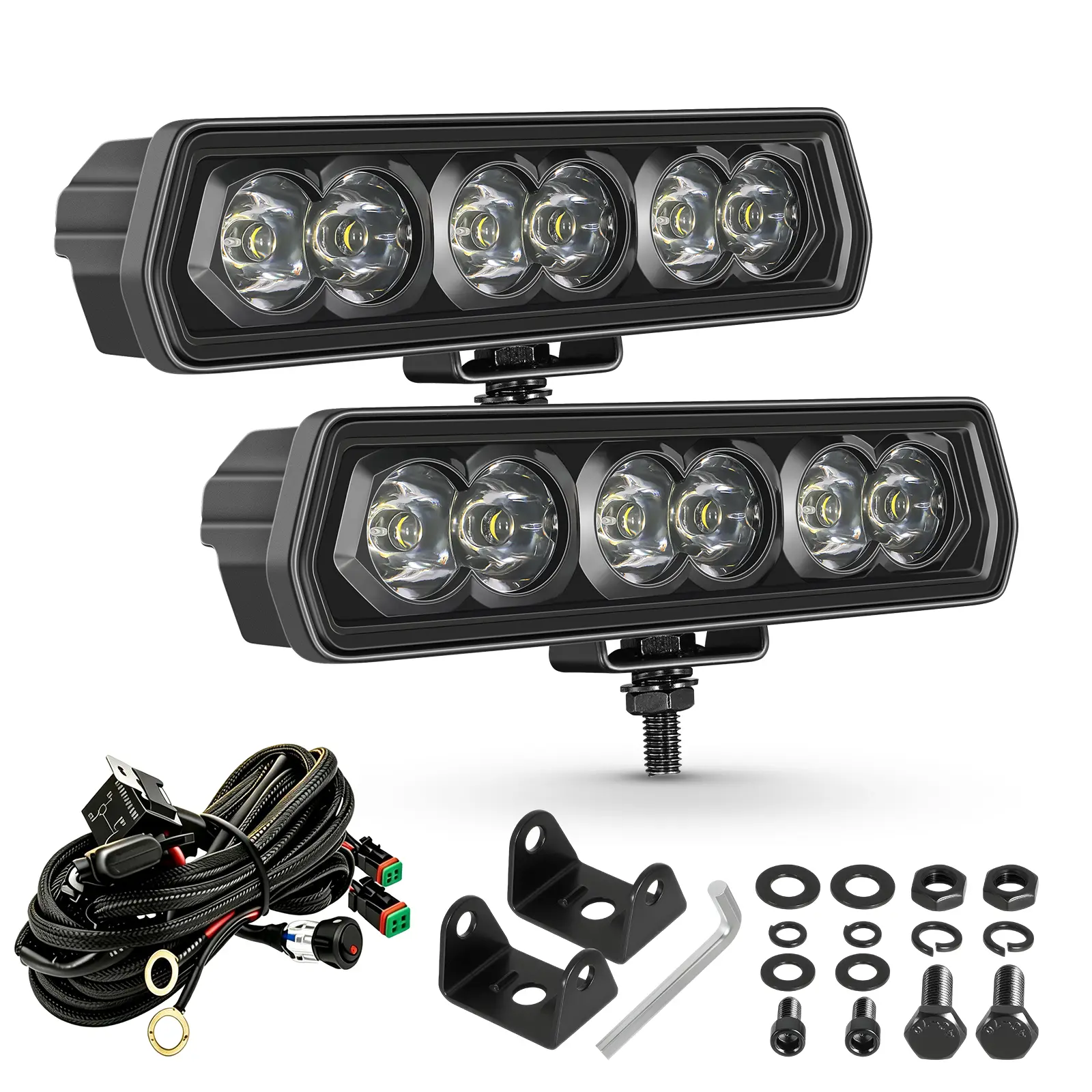 JIEPENG 2PCS 6-Inch 120W 12000LM LED Light Bars - Spot Beam Offroad Fog/Driving Lights with DT Wiring Harness Kit, Car Accessories, Accessories for Cars, Trucks, Accessories For Car