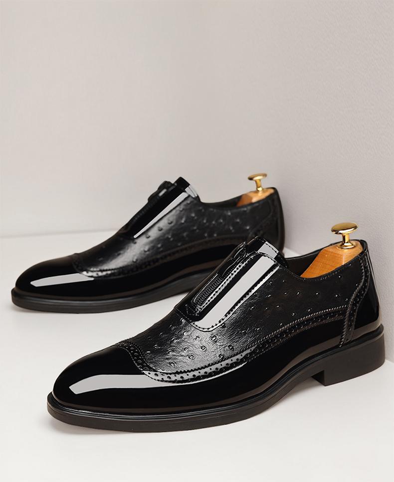 Men's Ostrich-Embossed Zipper Loafers, Brogue Formal Dress Shoes58096 Men's Ostrich-Embossed Zipper Loafers, Brogue Formal Dress Shoes58096