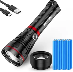 SKYFIRE Model 1209pro – 2800 Lumen Rechargeable LED Flashlight, Ultra-Bright, 3 Lighting Modes, Waterproof, with Shoulder Strap – Ideal for Camping, Emergency, Hiking, and Outdoor Use