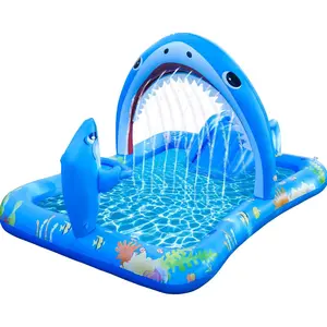 Inflatable Kiddie Pool Inflatable Play Center Kids Toddler Pool with Water Slide, Water Sprayers with Play Ball Hoop Thickened Swimming Pool for Backyard