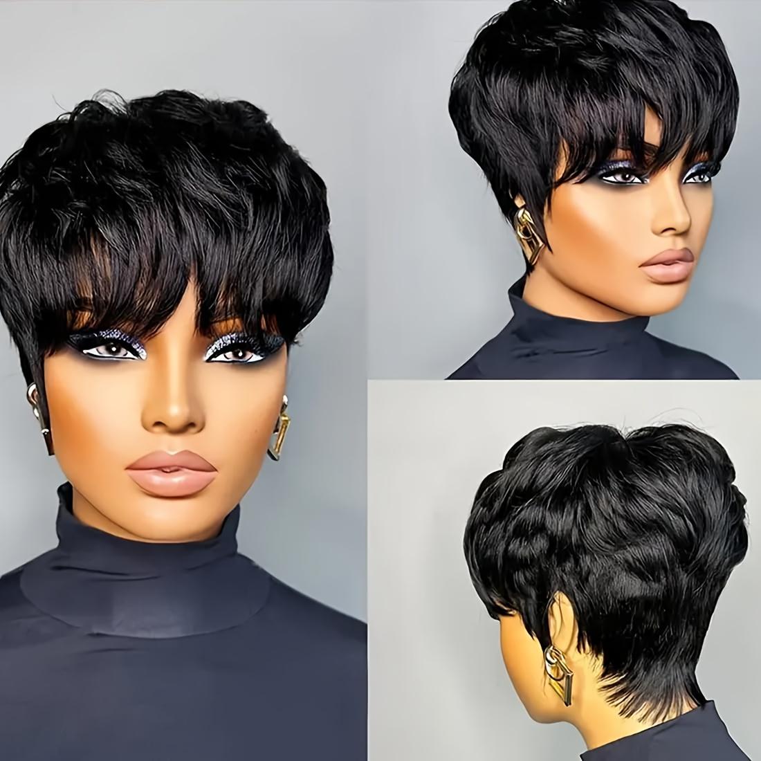 Short Bob Wig Made of in Black for Women, Featuring Bangs And a Layered Style for Everyday Wear