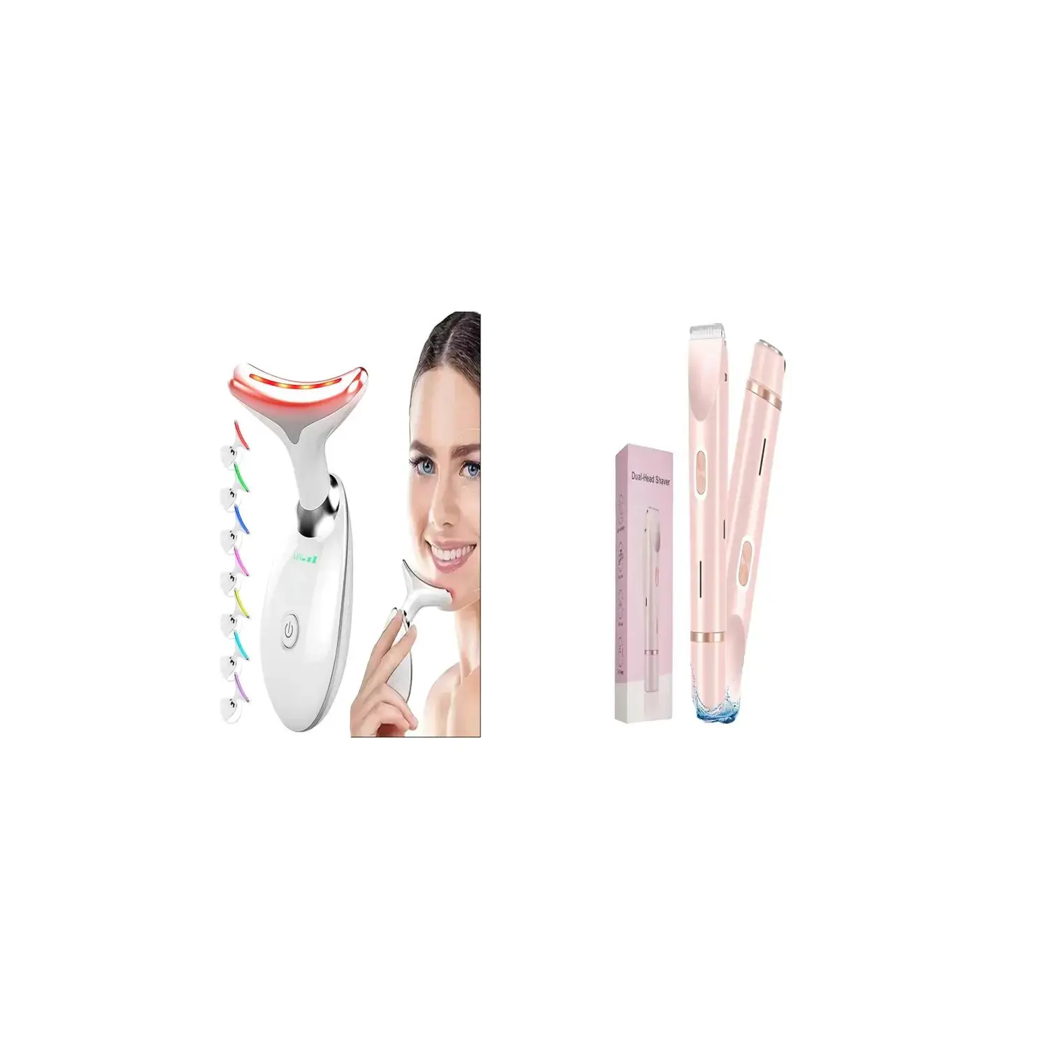 Facial and Neck Massage Tool & Electric Bikini Trimmer, 1 Count Facial Beauty Massager & 1 Count Rechargeable 2 in 1 Body & Facial Hair Removal Machine for Women