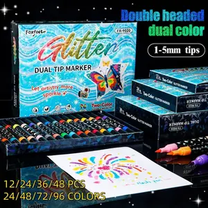 24/48/72/96 Colors Glitter Soft Brush Tip Marker Pen, 12/24/36/48pcs 2 in 1 Design Self-shimmer Metallic Marker, Art Crafts Gifts Glitter Paint Pen for Diy Crafts, Art Supplies Coloring Materials Set