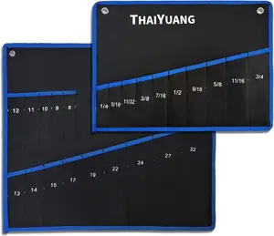 2 Piece Wrench Roll Up - Wrench Organizer Roll & Wrench With SAE & Metric Labels (14 pockets+10 pockets)