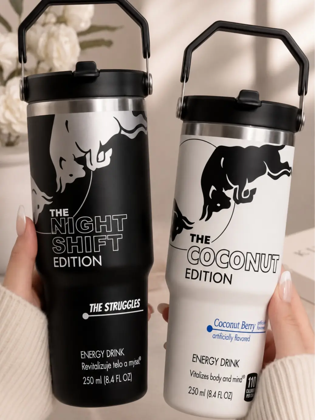 Energy Drink Inspired 30oz Tumbler with White Lid | Sporty Charging Bull Large Travel Mug | Stainless Steel Insulated Hot Cold Coffee Cup