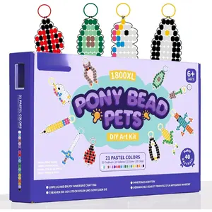 Pony Bead Pets  Making Kit 1800 Beads in 21 Colors 40 Fun Designs DIY Craft Set with Keychains Elastic Cord Storage Box  Christmas, Birthday Party Gifts for Beginners