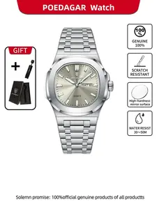 POEDAGAR men's luxury watch elegant and fashionable date week waterproof men's watch quartz high-end sports men's watch is the first choice for giving boyfriends birthday gifts Stainless Steel Wristwatch