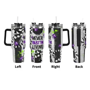 40oz Stainless Steel Tumbler 1 Count Letters Pattern Portable Vacuum Flask Drinking Cup Insulated Water Bottle for Hot & Cold Drinks, Gift for Friend, Relative, Portable Insulated Containers, Drinkware, Insulated Travel Drinkware, Thermos Cup, Halloween