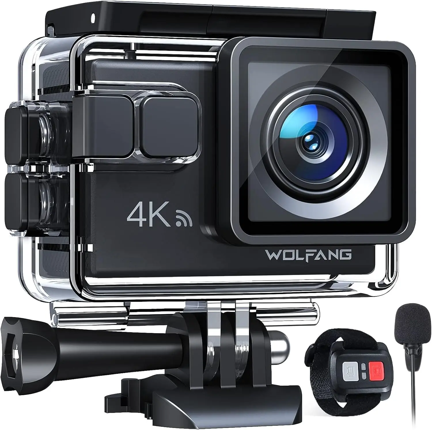 WOLFANG Action Camera 2.7K 30FPS 20MP Underwater Camera Waterproof 40M, WiFi Videocamera with Dual Mic, 170° Wide Angle, EIS Anti-shake, Various Accessories