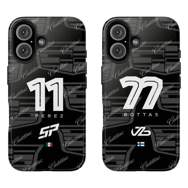 Sergio Perez ‘Checo’ 11 & Valtteri Bottas 77 Cadillac Team 2026 Sport Themed Phone Case Premium Matte Texture, Protection, Shockproof, Anti-Drop, Anti-Fingerprint For IPhone 17-12, Pro Max, Pro Plus, and Samsung S25-22 Protection Safety