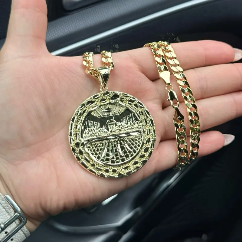 LAST SUPPER 14k Gold Plated  Concave Chain with Detailed Last Supper Pendant for Men and Women Gold Initial Necklace Fashion Necklace 24”