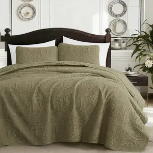 Quilt King/Queen Size With Pillow Shams, Modern Style Coin Pattern Coverlet For All Season, 3 Pieces Lightweight  Coverlet Bedding Set For All Seasons