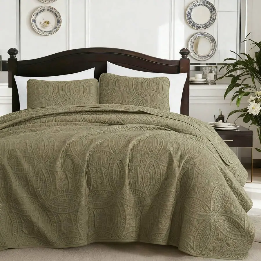Quilt King/Queen Size With Pillow Shams, Modern Style Coin Pattern Coverlet For All Season, 3 Pieces Lightweight  Coverlet Bedding Set For All Seasons