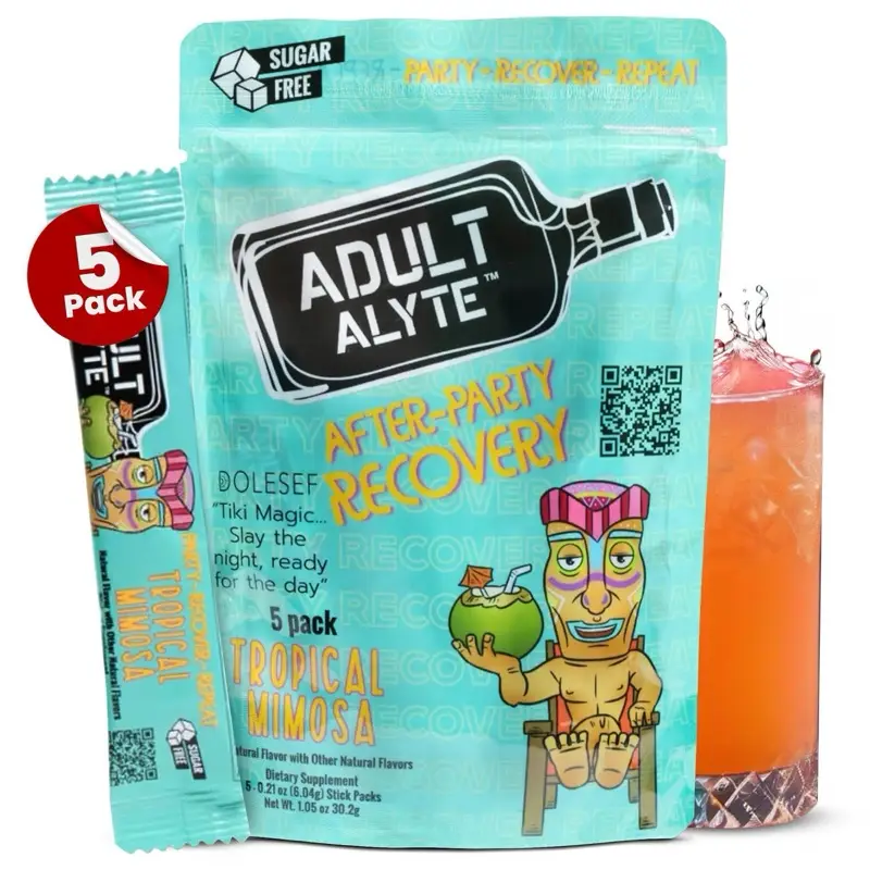 ADULTalyte After-Party Recovery & Liver Detox- 5 Pack- Natural Ingredients- DHM- Vitamin B Complex- 0 Sugar, 0 Sodium, 0 Caffeine, and 0 Calories