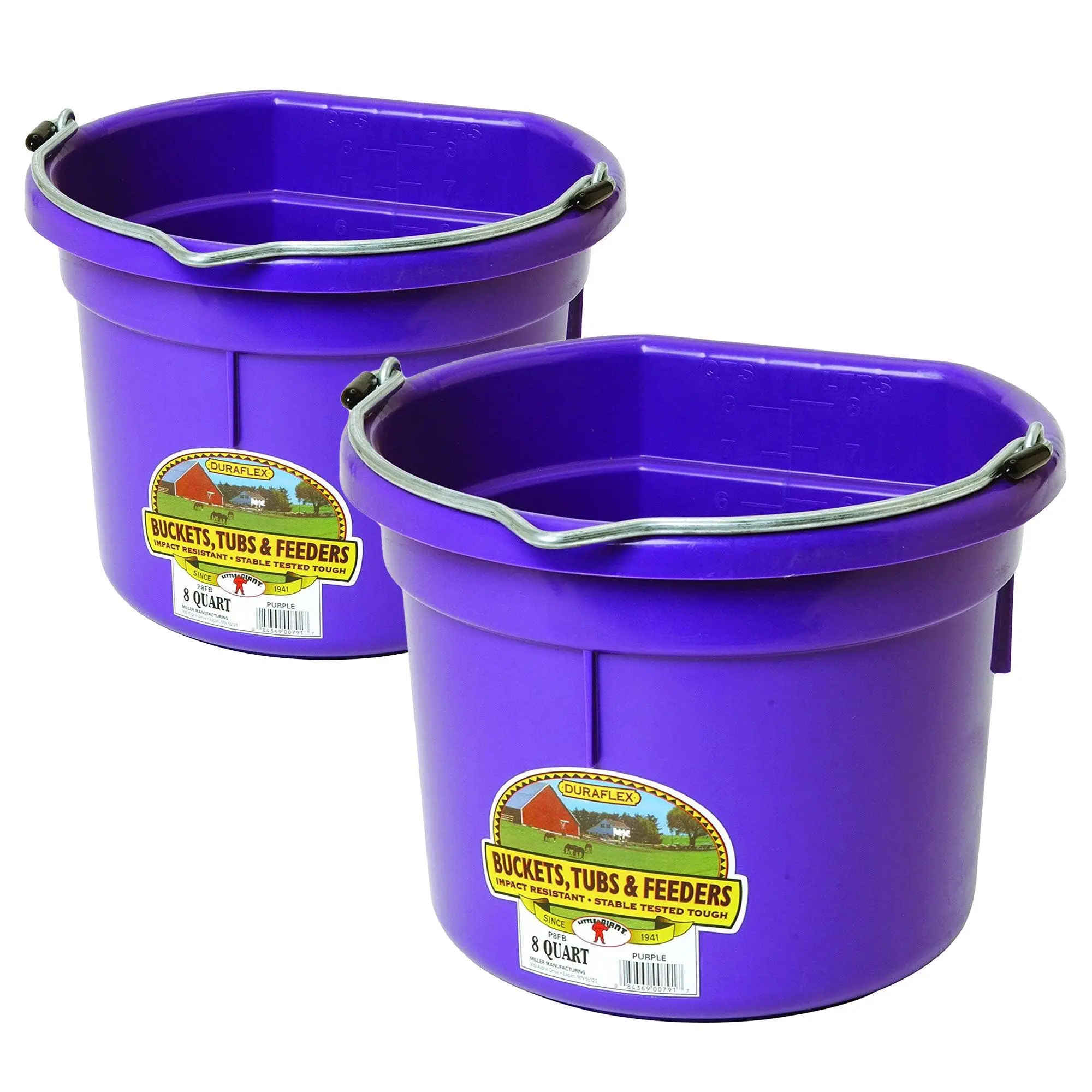 Little Giant 2 Gallon All Purpose Flat Back Plastic Bucket, Purple, (2 Pack) Little Giant 2 Gallon All Purpose Flat Back Plastic Bucket, Purple, (2 Pack)