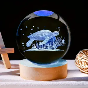 1pc 60mm Color Change Enchanting 3D Turtle Crystal Ball Night Light - Ideal Gift for Ocean Enthusiasts, USB Powered with Colorful LED Wooden Base, Perfect for Home & Office Decor