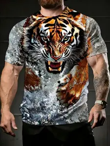 men's short sleeve T-shirt White Dragon With Fire Eyes spring and summer 3D printing sports leisure Street daily wear gradient color and orange T-shirt fashion