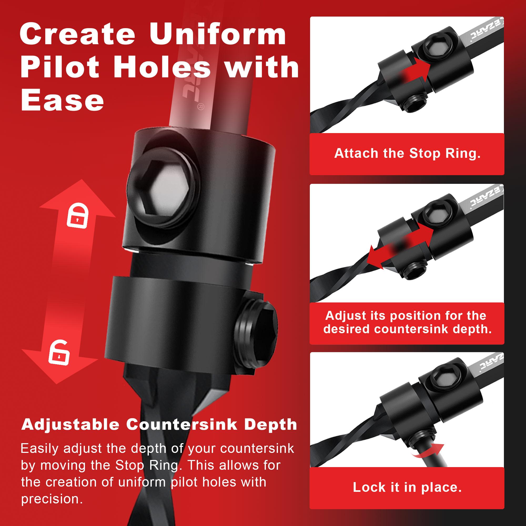 EZARC Wood Countersink Drill Bit Set With 1/4" Hex Shank for Woodworking, Quick Change for Woodworking with Storage Box, Christmas Gift