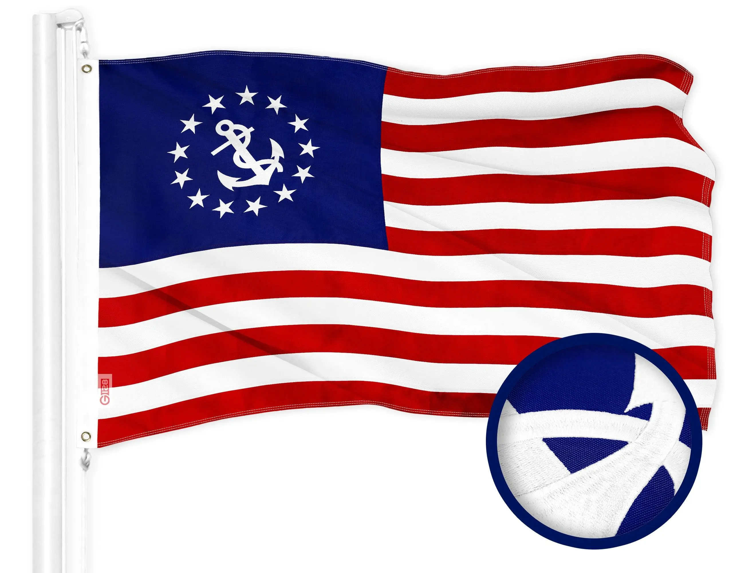 G128 American USA Yacht Ensign Nautical Flag | 16x24 In | ToughWeave Series Embroidered 210D Poly | Embroidered Stars, Sewn Stripes, Indoor/Outdoor, Vibrant Colors, Brass Grommets, High Quality