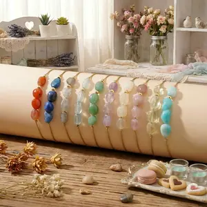 Multi-color natural stone gravel bracelet, hand-strung, adjustable hand rope, daily commuting and outdoor accessories