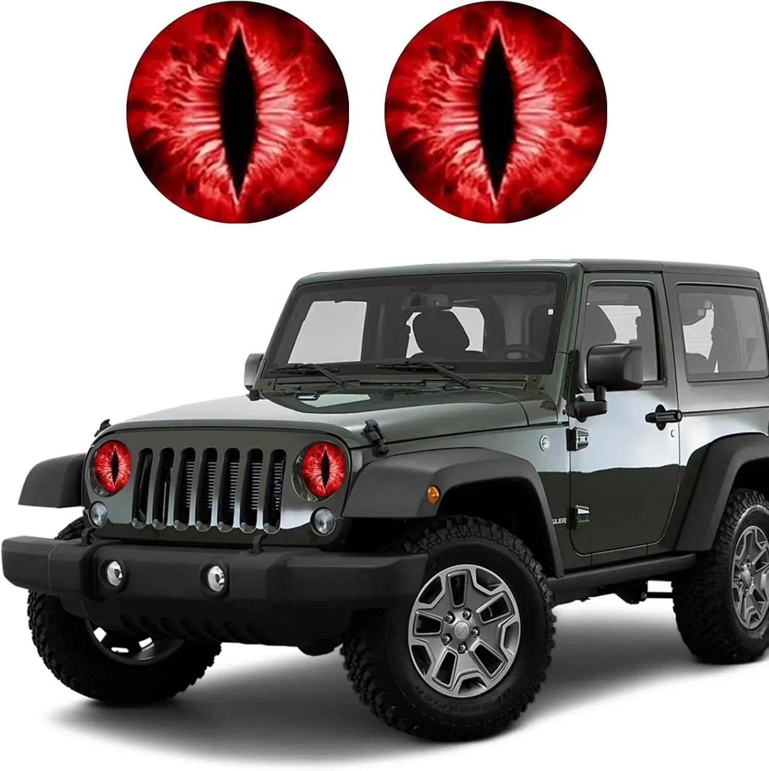 2PCS Beast Eyes Headlight Decals, 3D Stereo Eyes Headlight Decal Stickers, Car Body Window Bumper Decoration , Car Accessories Round Headlight Decal for Jeep Wrangler