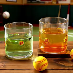 2 count 14 oz Softball Icon Glass Cups  Icon Juice Glass Old Fashioned Hand Blown Drinking Cups Drinkware  Set for Party Decoration  Lovely Gifts