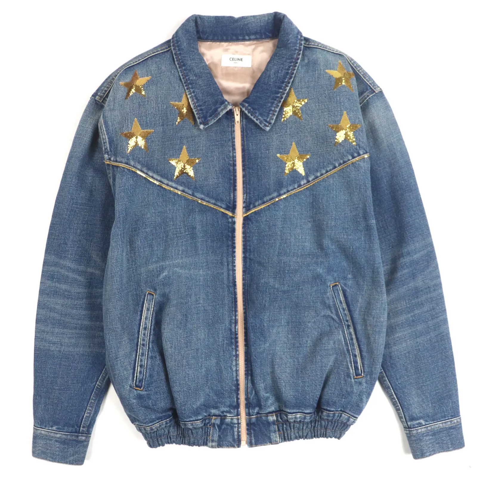 Pre-owned Celine Cotton Small Leather Goods Star Embroidery Denim Jacket