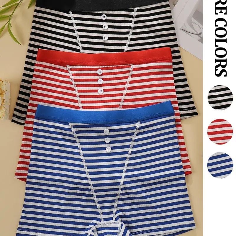 Women's Striped Print Boyshorts, Soft Comfy Breathable Panty for Daily Wear, Underwear for All Seasons, Soft Breathable Knicker, Womenswear, High Waist Panties, Casual Breathable Knicker, Breathable Comfy Innerwear