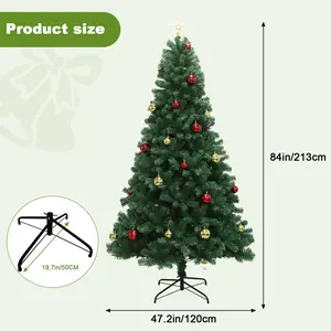 Artificial Christmas Tree with Hinged Branches, Star Tree Topper, Ornaments & Metal Stand, Quick Assemble Artificial Xmas Tree for Home, Office Holiday Decoration