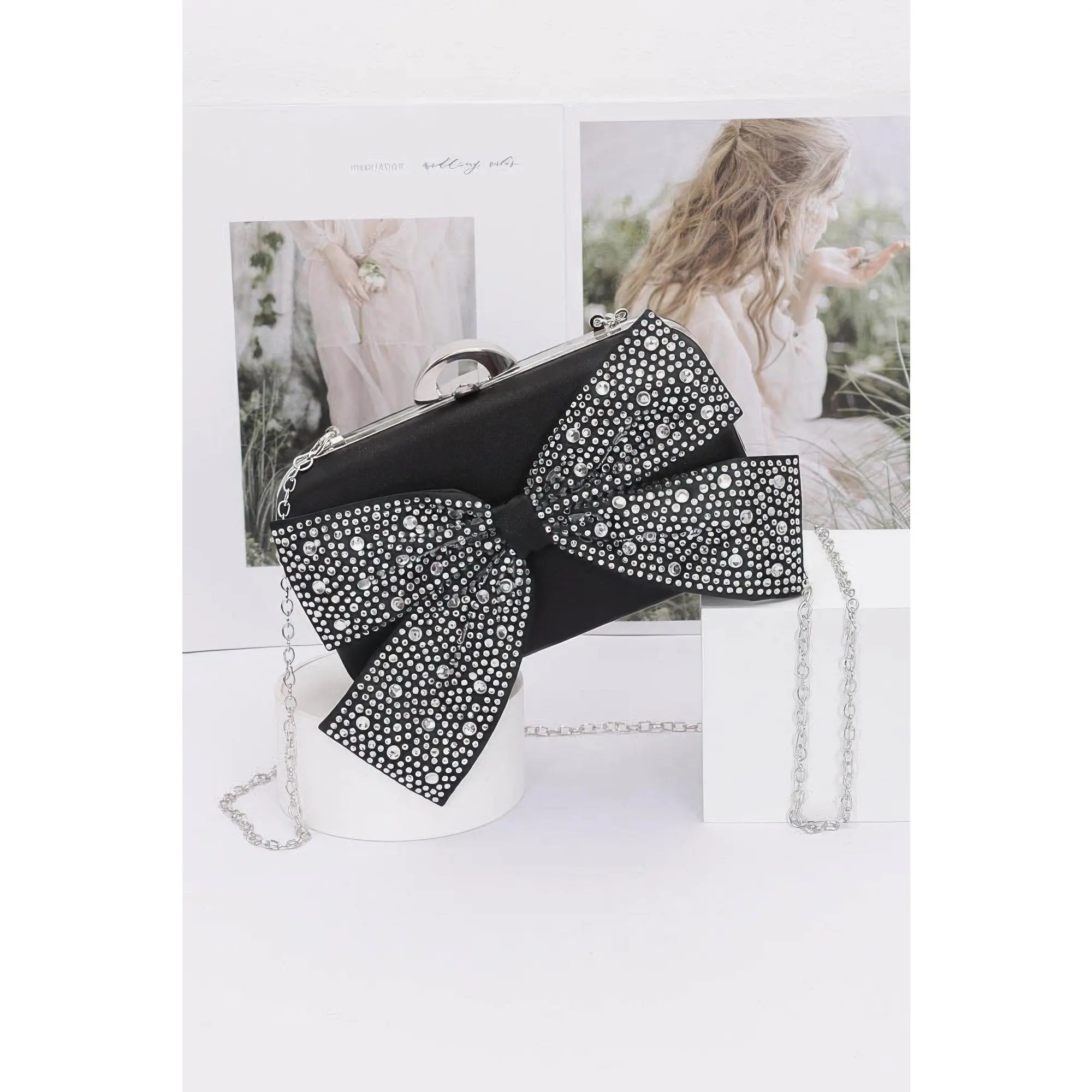 Rhinestone Hotfix Ribbon Nylon Hard Case Clutch