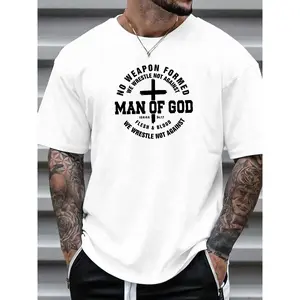 Cotton Faith - Inspired Men'S T - Shirt: Uplifting Scripture "No Weapon Formed Against Man Of God" And Symbolic Cross Motif Golf Gift T-Shirt For Men And Women