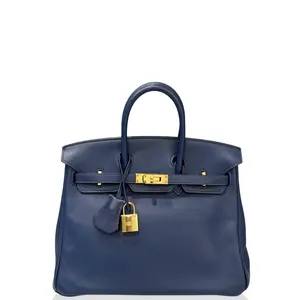 Pre-owned HERMÈS Leather tote bags Hermes Birkin 25 Swift 7U Navy Blue (ys022626c0)
