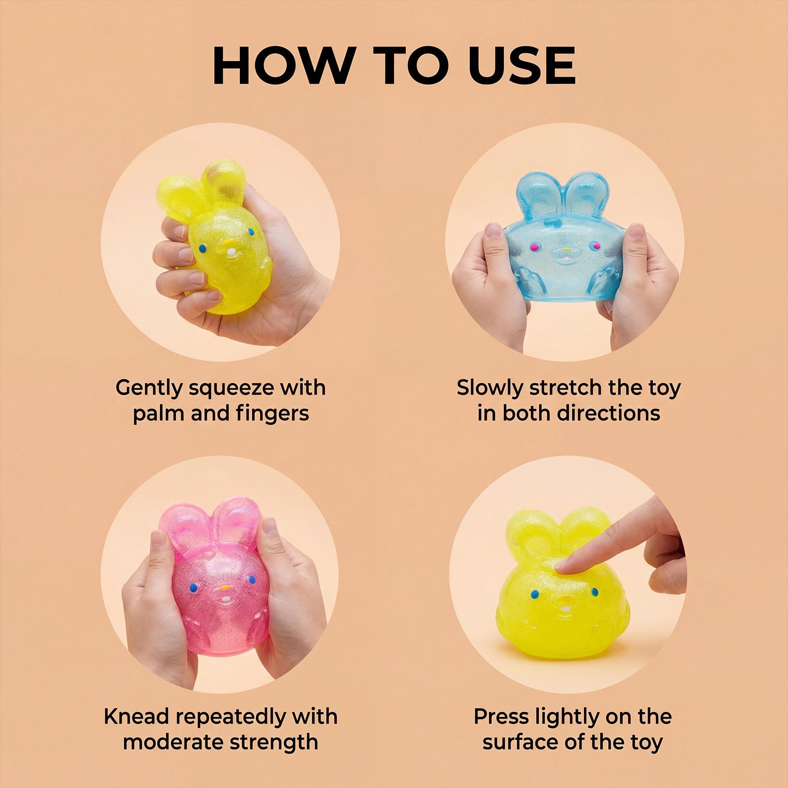 Bunny squishy toys, glitter sensory squeeze stress relief toys for kids and adults, soft Easter basket fillers, cute rabbit fidget toys for boys and girls, toddler party favors, stocking stuffers, goodie bag fillers, classroom prizes