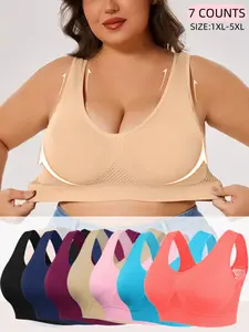 Plus Size Women's Seamless Wireless&Comfort Bra, Backless Mesh Crop Top, Casual Wearable Underwear,Soft and  Breathable Bra,No Padding,Every day Wear,All seasons