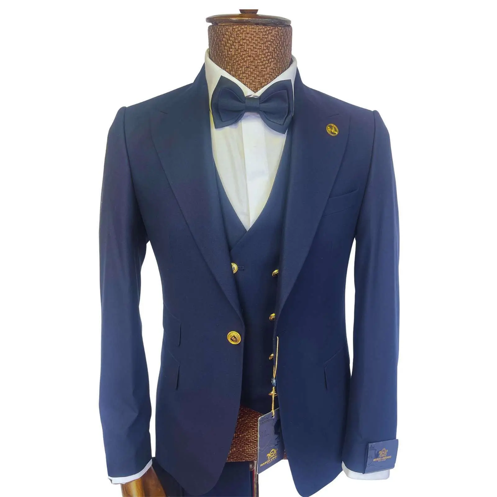 Marco Lorenzo Men’s 3pc Slim Fit Suit(gold) With Double Breasted Vest