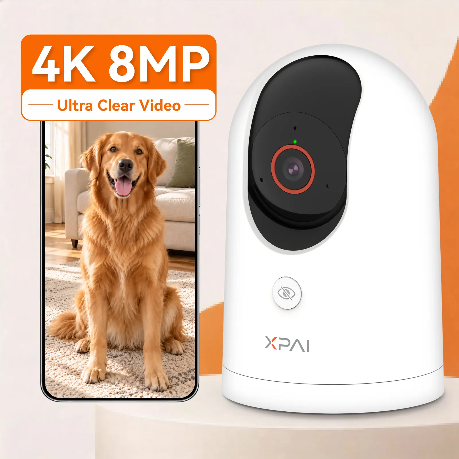 XPAI H80 & H80X 4K Plastic Security Camera - EMMC 64G Built-in Storage, 2.4G & 5G Wi-Fi, 360° Pan-Tilt, Night Vision, Cry Detection, 2-Way Audio, No Subscription/Monthly Fee, Indoor Safety Device for Kittens, Smart Home Gadget (Security Cameras & Systems)