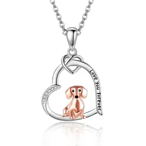 Dog Necklace 925 Sterling Silver Heart Pendant French Dachshund Necklace Women's Dog Jewelry Gift